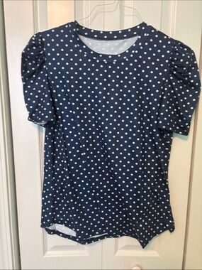 Navy Polka Dot Puff Sleeve Tee